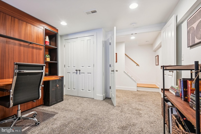 office featuring light colored carpet