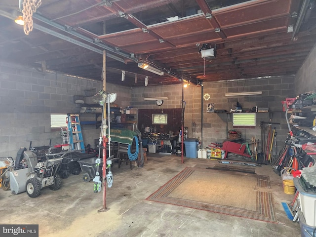 garage with a garage door opener