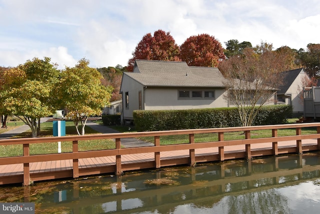 view of dock with a water view