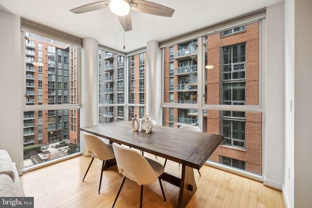 balcony featuring ceiling fan