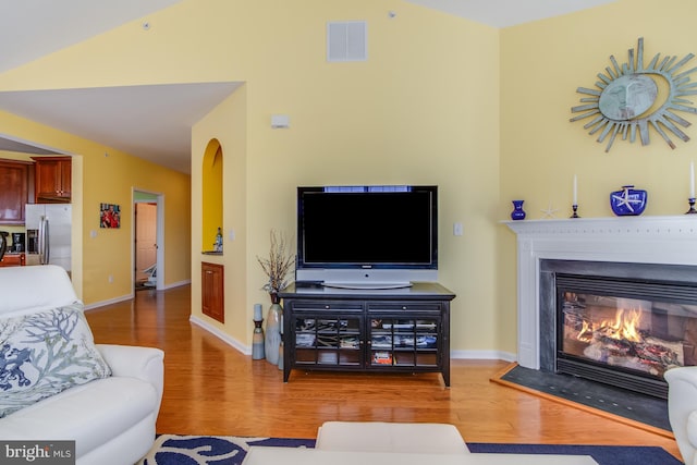 living room with hardwood / wood-style floors