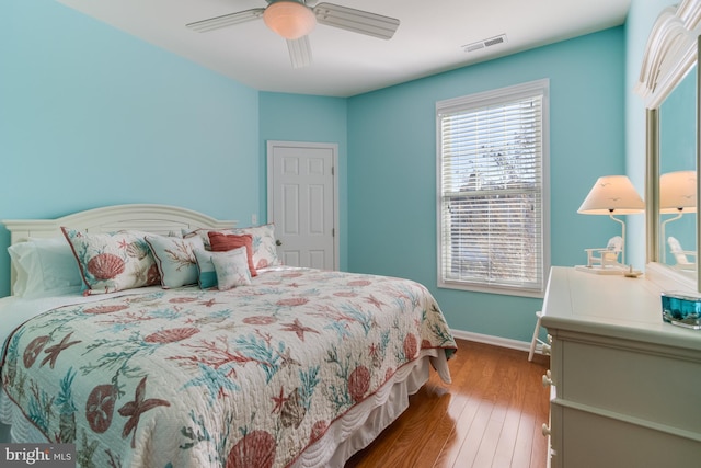 bedroom featuring ceiling fan and wood-type flooring