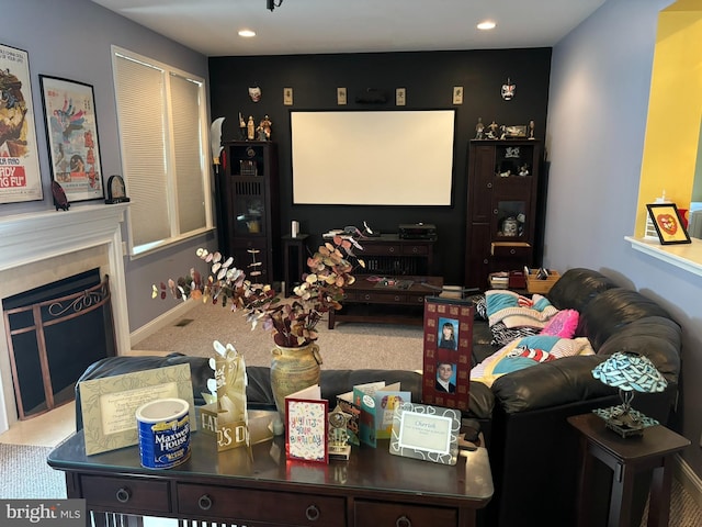 208 Glenshane Pass, Bear, DE 19701 - carpeted cinema featuring recessed lighting and a fireplace