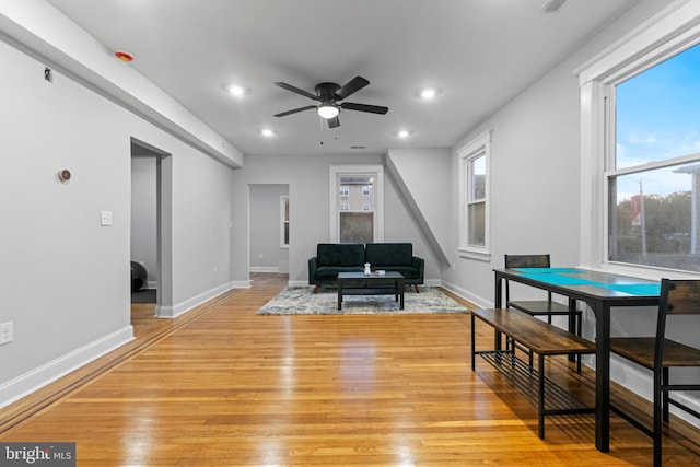 interior space featuring plenty of natural light and light hardwood / wood-style flooring