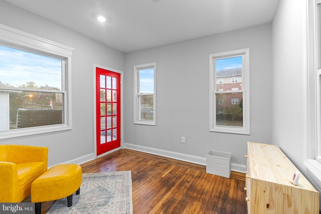 sitting room featuring dark hardwood / wood-style floors