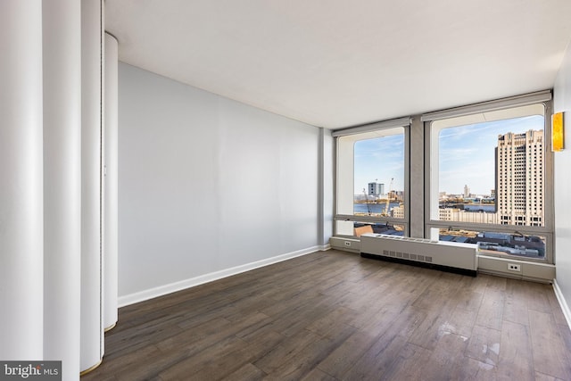 empty room with dark hardwood / wood-style flooring