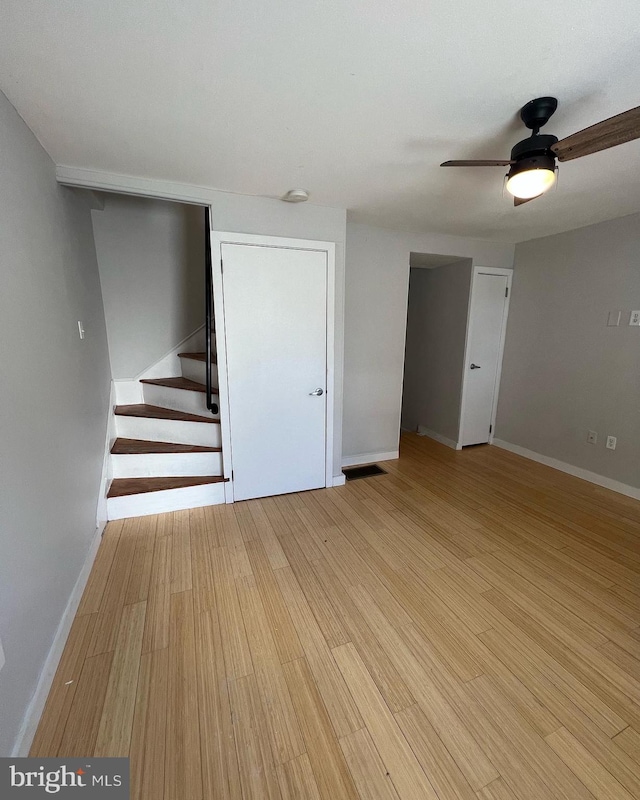 spare room featuring ceiling fan and light hardwood / wood-style floors