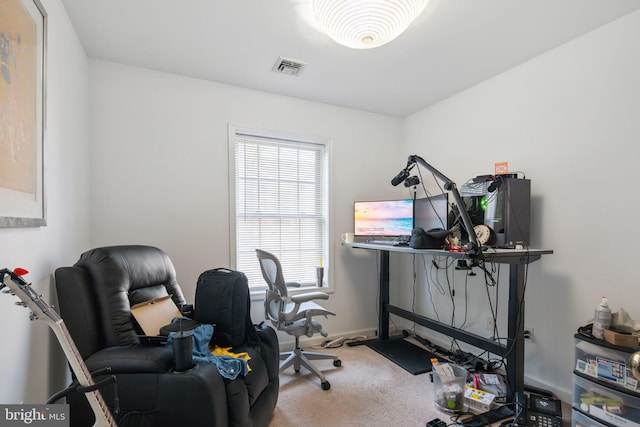 view of carpeted home office