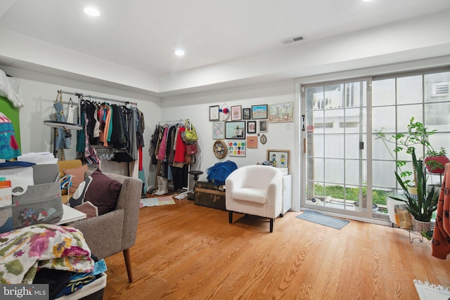 walk in closet with light wood-type flooring