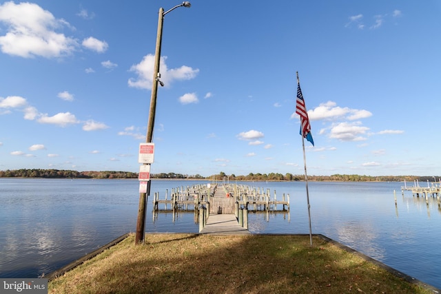 dock area featuring a water view