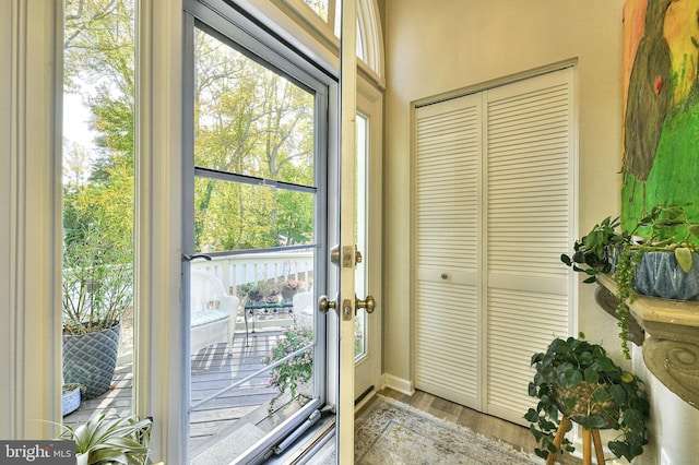 entryway with light wood-type flooring