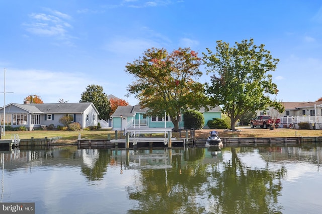 view of dock featuring a water view