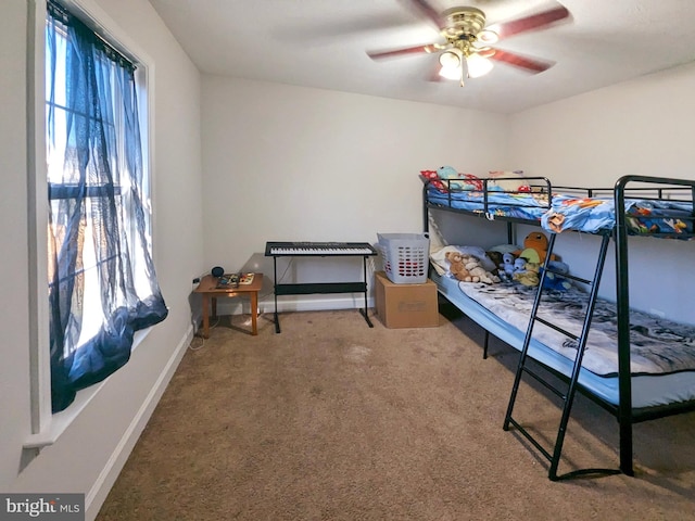 bedroom with carpet and ceiling fan