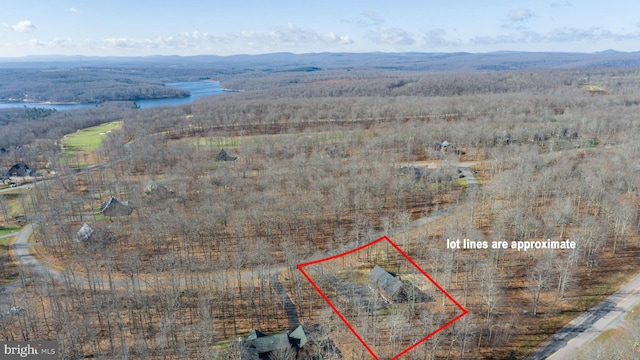 birds eye view of property featuring a water and mountain view