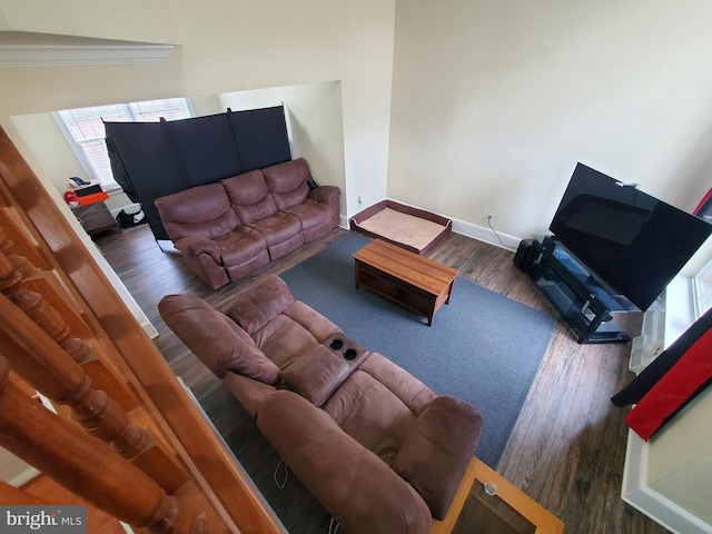 living room with dark wood-type flooring