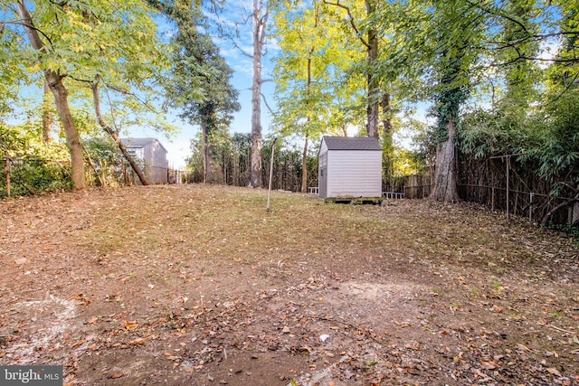 view of yard featuring a shed