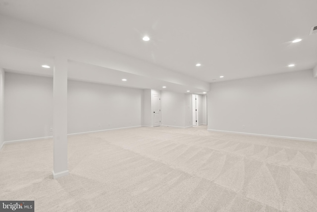 basement with light carpet