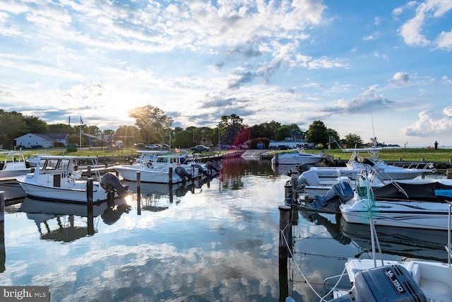 view of dock featuring a water view