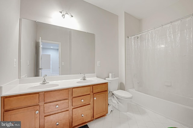 2216 Turnbuckle Ln, Woodbridge, VA 22191 - bathroom with tile patterned flooring, double vanity, toilet, and shower / bath combo