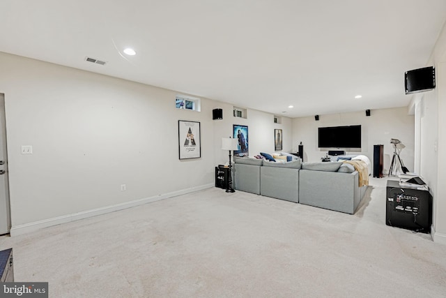 living room with light carpet