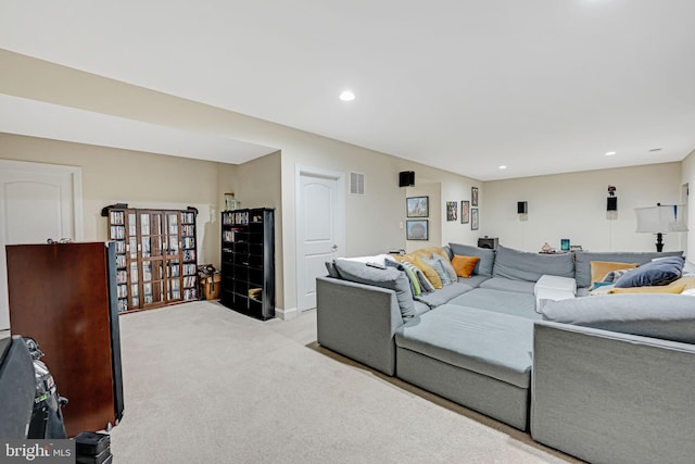 living room with light carpet