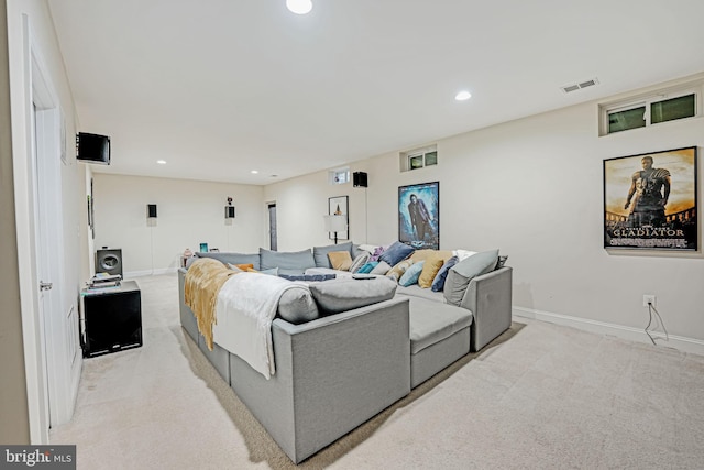 2216 Turnbuckle Ln, Woodbridge, VA 22191 - living room featuring light carpet, baseboards, and recessed lighting