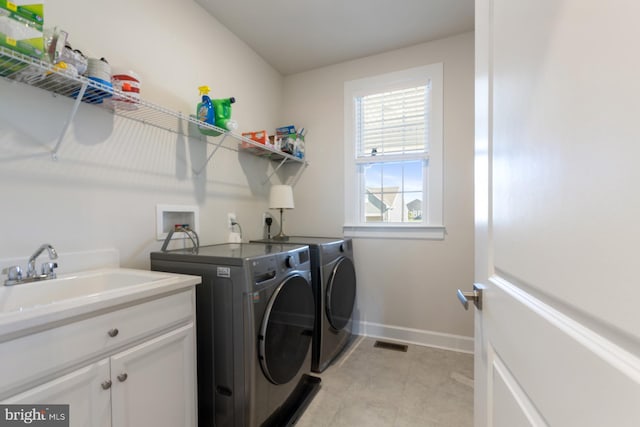 laundry area with cabinets, sink, and separate washer and dryer