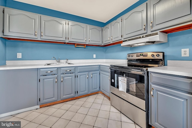 kitchen with sink and stainless steel electric stove