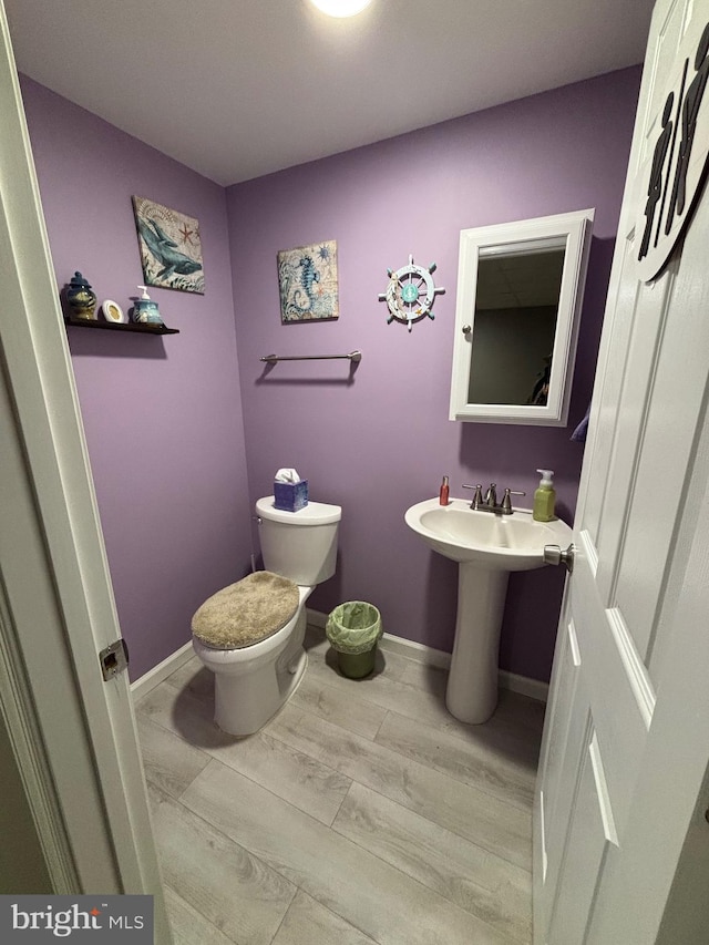 bathroom featuring wood-type flooring and toilet