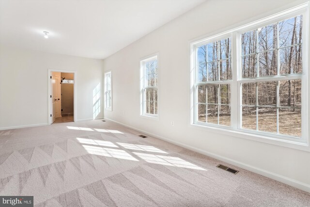 unfurnished room with light colored carpet and plenty of natural light