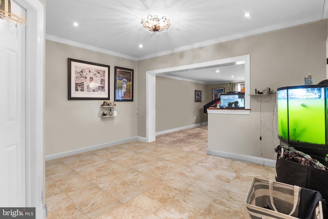 interior space featuring an inviting chandelier and ornamental molding