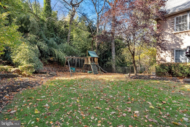 view of yard with a playground