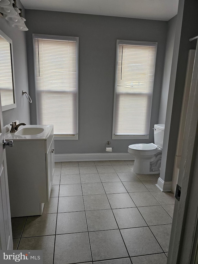 bathroom featuring tile patterned flooring, vanity, and toilet