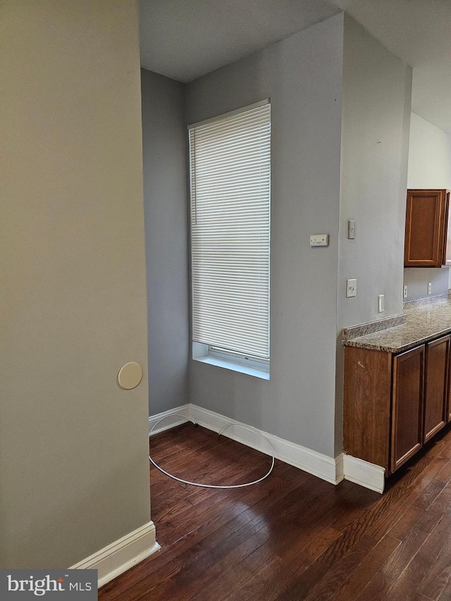 interior space with dark hardwood / wood-style floors