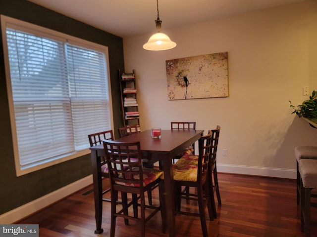 dining area featuring dark wood-type flooring