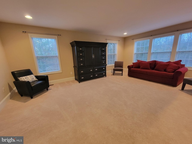 living area with carpet flooring and plenty of natural light