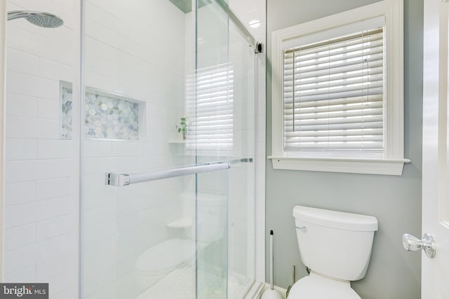 bathroom featuring toilet and walk in shower