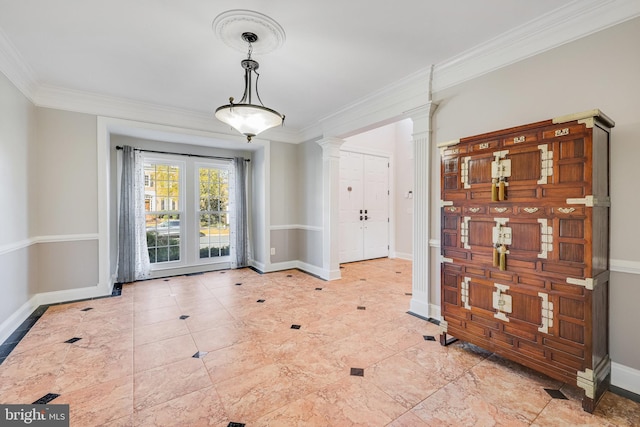 interior space with ornate columns and ornamental molding