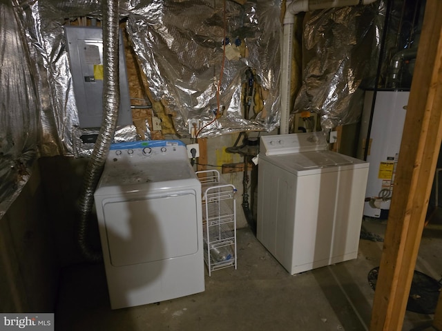 laundry room featuring separate washer and dryer and water heater