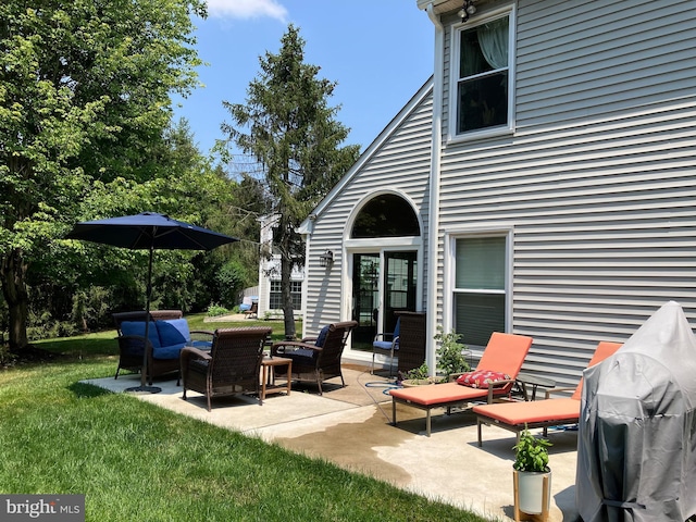 view of patio / terrace with an outdoor living space and grilling area