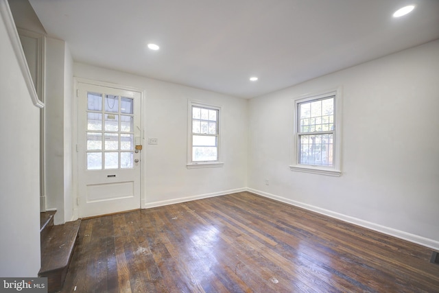 entryway with dark wood-type flooring and a wealth of natural light