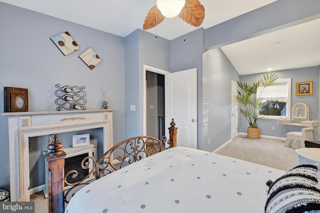 bedroom featuring ceiling fan and carpet floors