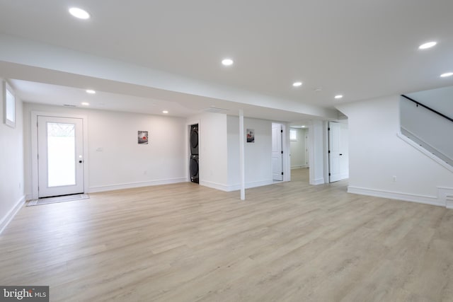 basement featuring light wood-type flooring