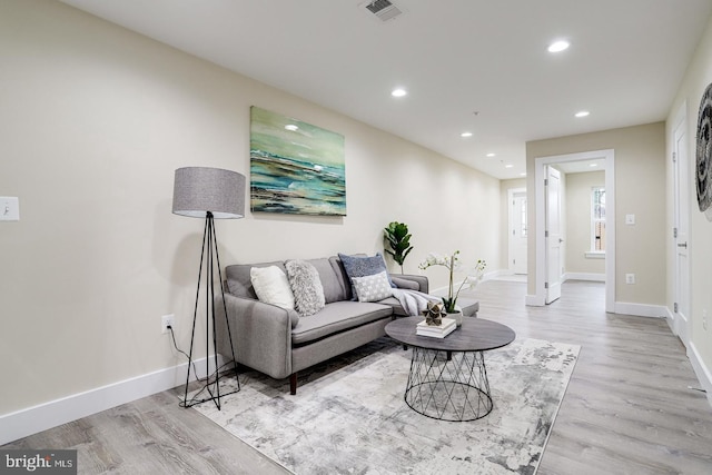 living room featuring light wood-type flooring