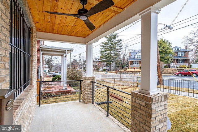 view of patio / terrace with a porch and ceiling fan