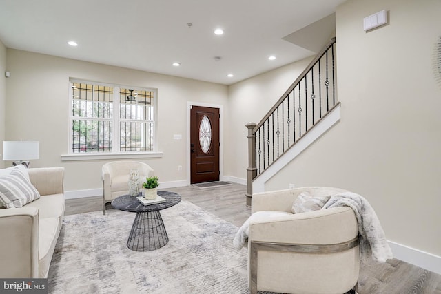 living room with light wood-type flooring