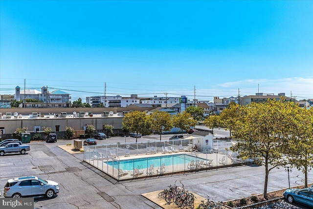 view of swimming pool featuring a patio