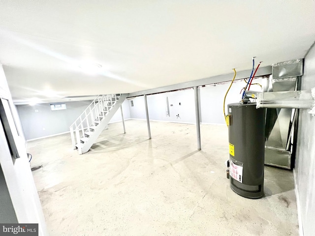 basement featuring water heater