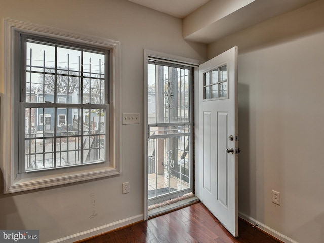 foyer with plenty of natural light and dark hardwood / wood-style floors