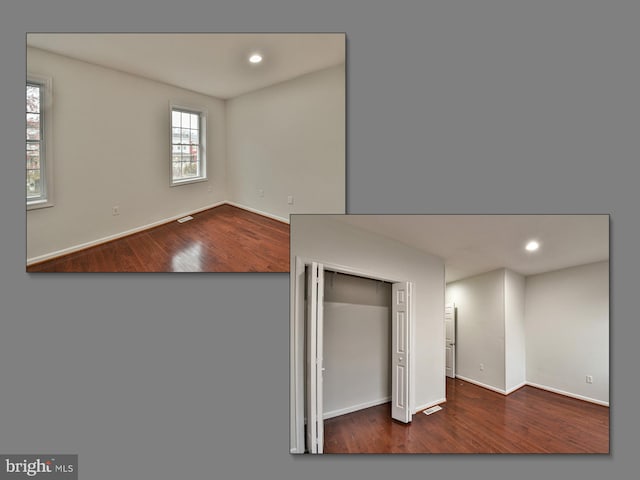 unfurnished bedroom featuring wood-type flooring and a closet